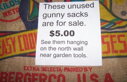 Unused gunny sacks for sale for $5