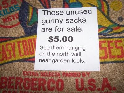 Unused gunny sacks for sale for $5